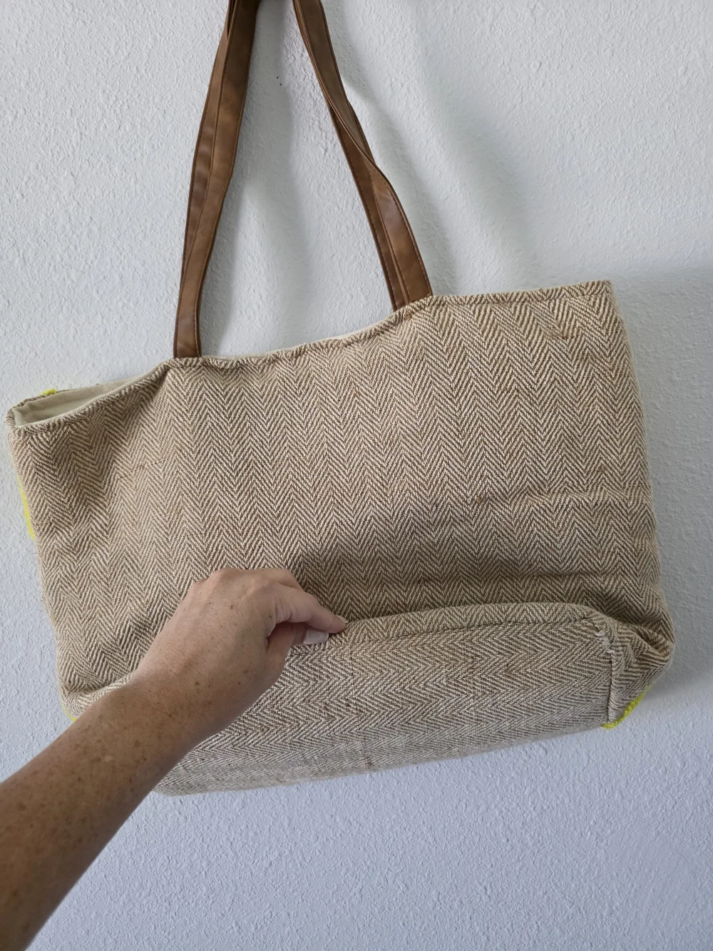 Beige Sunflower Tote Bag with Brown Handles